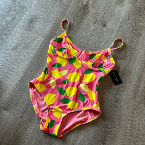 Kate Spade One Piece Swimsuit M Sea Star Underwire Lemons Pink Summer - Picture 2 of 8